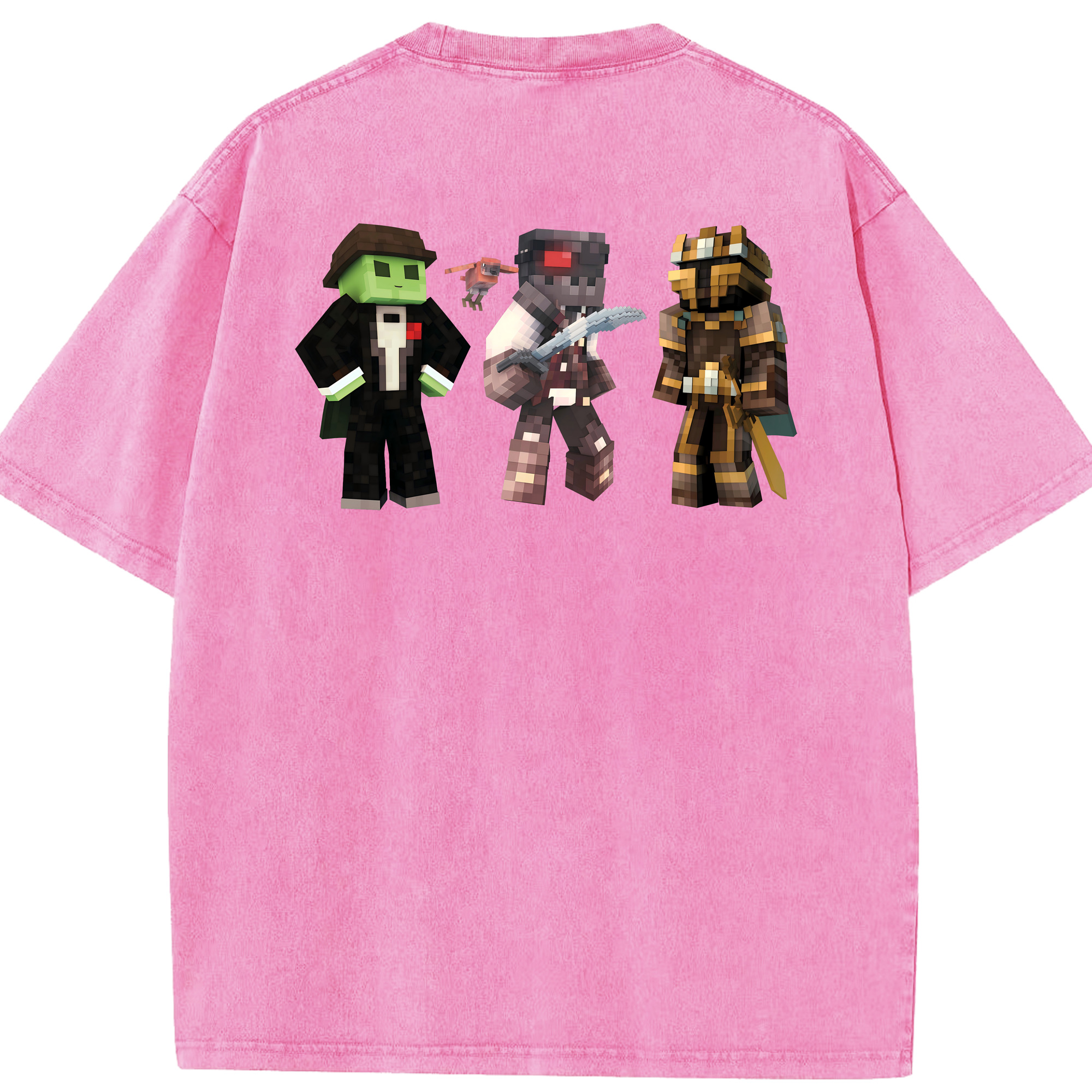 （画像用） マインクラフト ブロックの世界 Minecraft MC Block world 綿100% ヴィンテージ風 半袖Tシャツ（背面プリント）